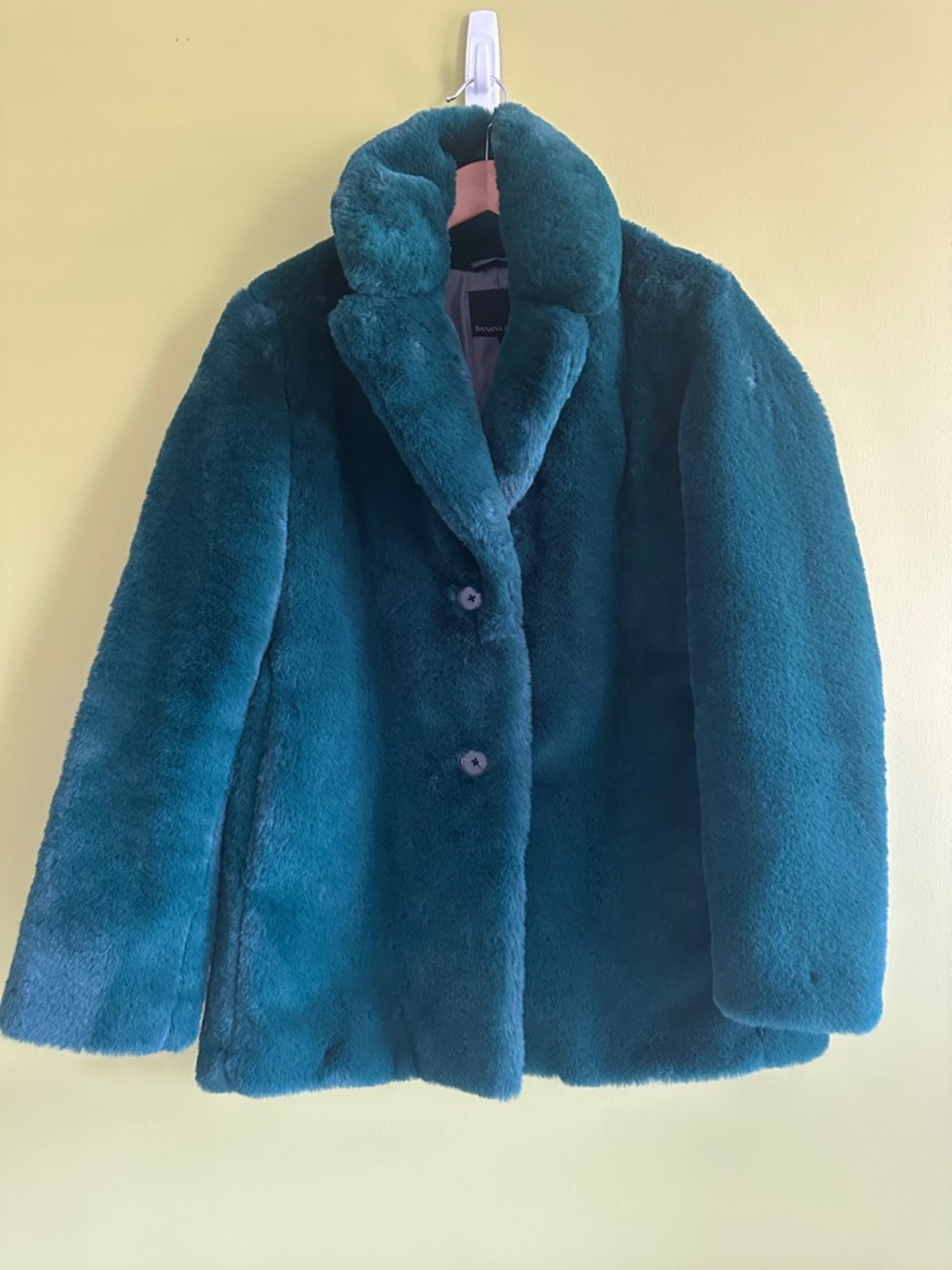 Banana Republic Women’s Teal Green Faux Fur Pea Coat